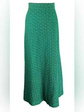 Ann Taylor Green Eyelet Midi A-line Lyocel Skirt Cocquette Cottage Fairy Career